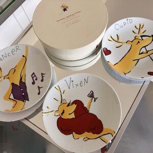 Pottery Barn Festive Reindeer Appetizer Plates - Set of 3